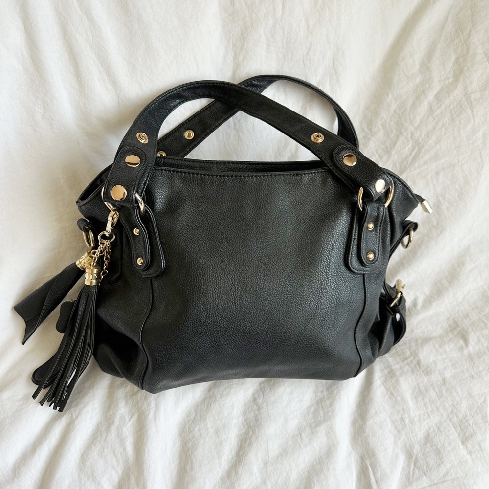New Black Satchel Bag with Tassels and Crossbody/Shoulder Strap